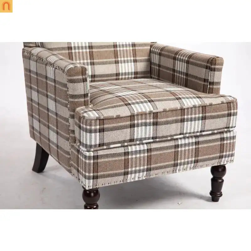 Accent Chair Vintage Linen Striped Nailhead Trim Wood Legs