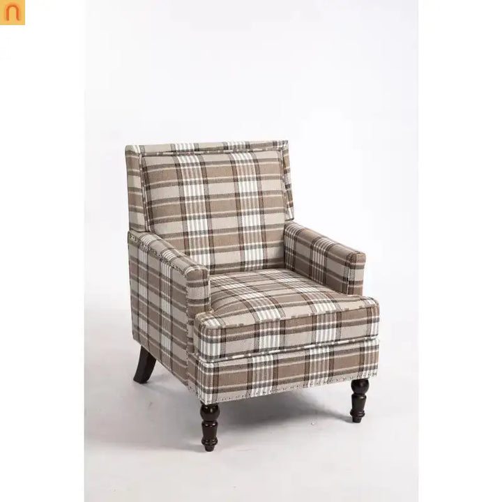 Accent Chair Vintage Linen Striped Nailhead Trim Wood Legs