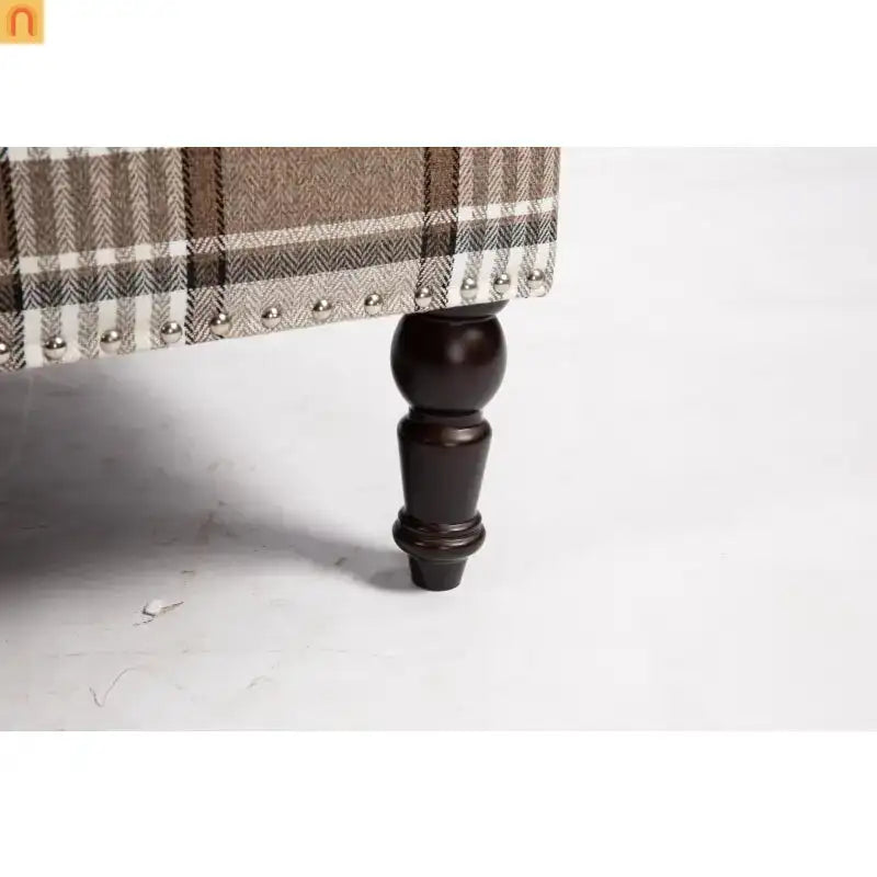 Accent Chair Vintage Linen Striped Nailhead Trim Wood Legs