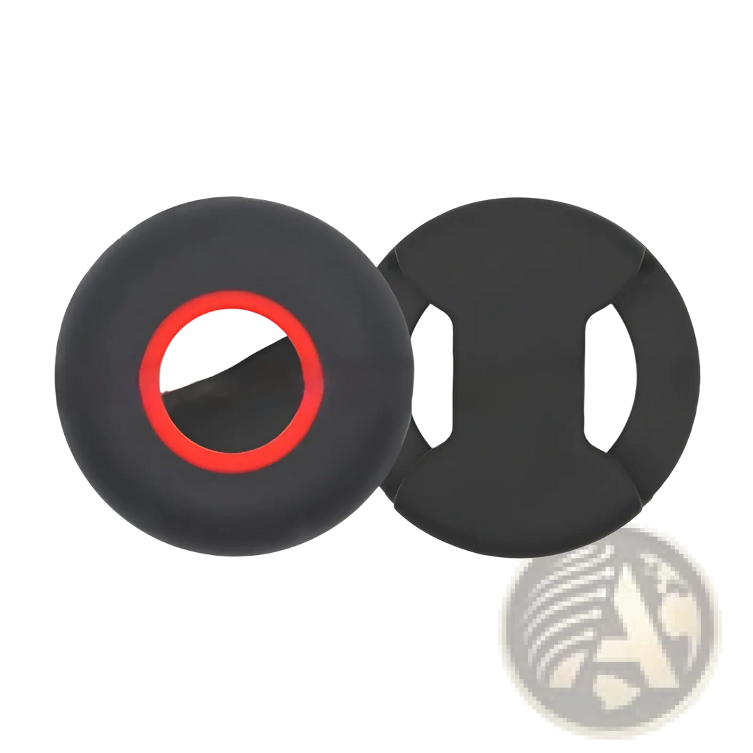 Silicone pet tracker protective case in dark gray with red-ring AirTag holder