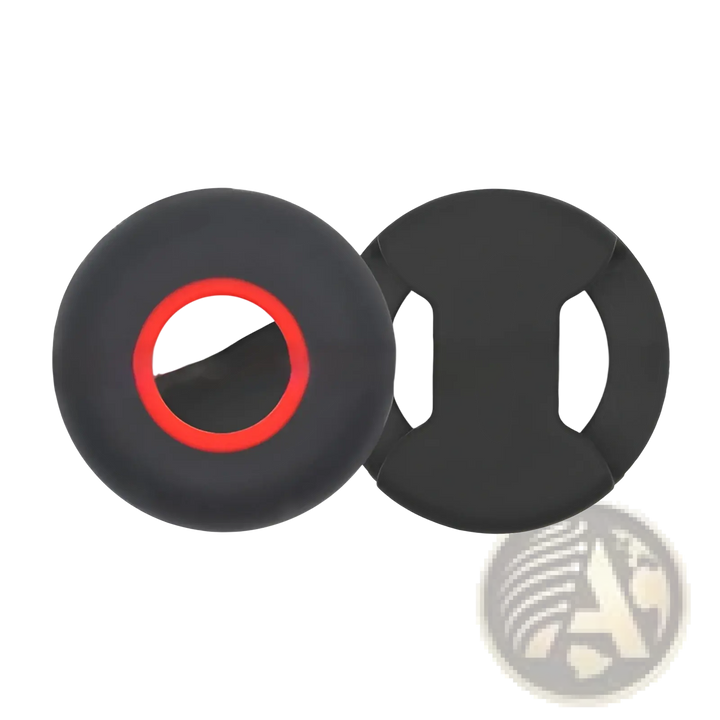 Silicone pet tracker protective case in dark gray with red-ring AirTag holder