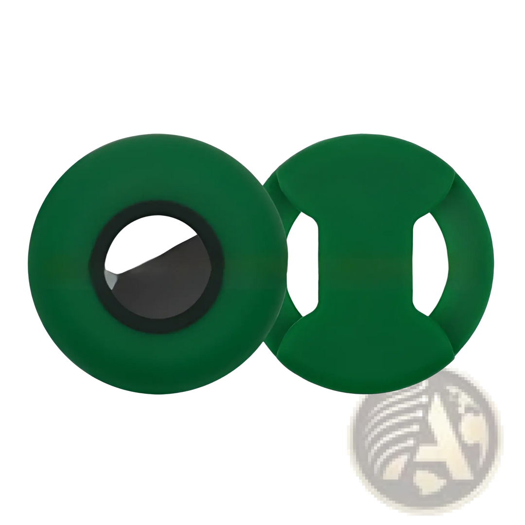 Silicone pet tracker protective case in green with circular AirTag holder