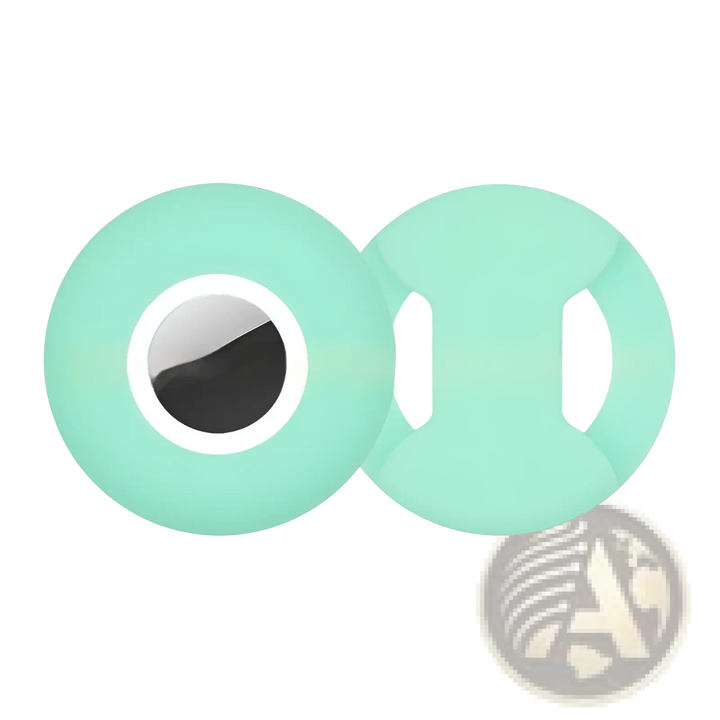 Silicone AirTag pet collar tracker case, mint green with white ring and black center insert