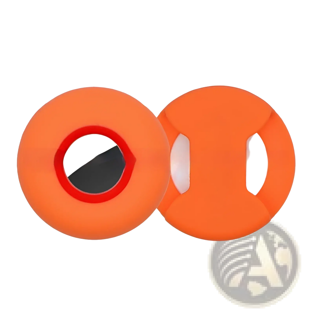Silicone AirTag pet collar tracker case, orange with red ring and black center insert
