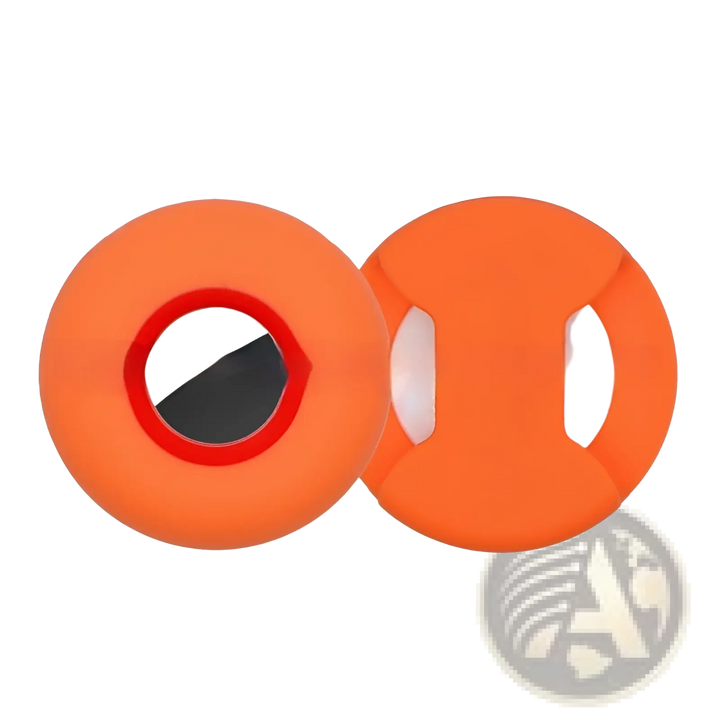 Silicone AirTag pet collar tracker case, orange with red ring and black center insert