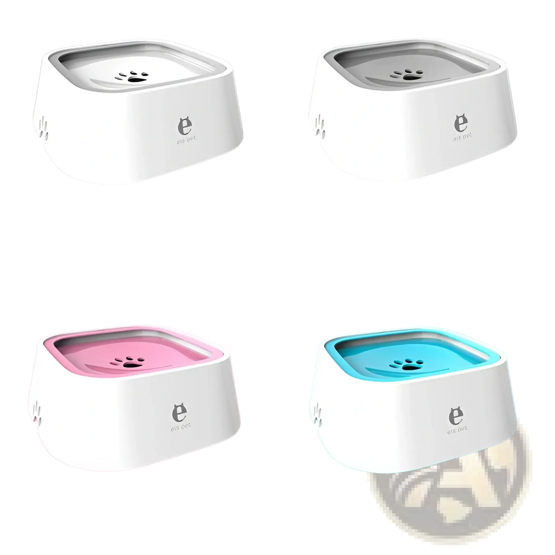 Floating pet water bowl with anti-splash gray tray, 1.5L capacity