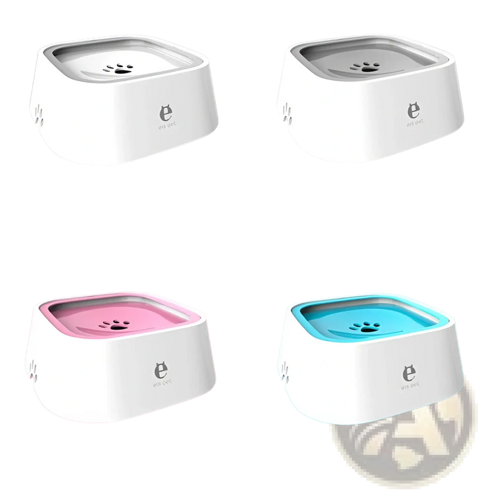 Floating pet water bowl with anti-splash gray tray, 1.5L capacity