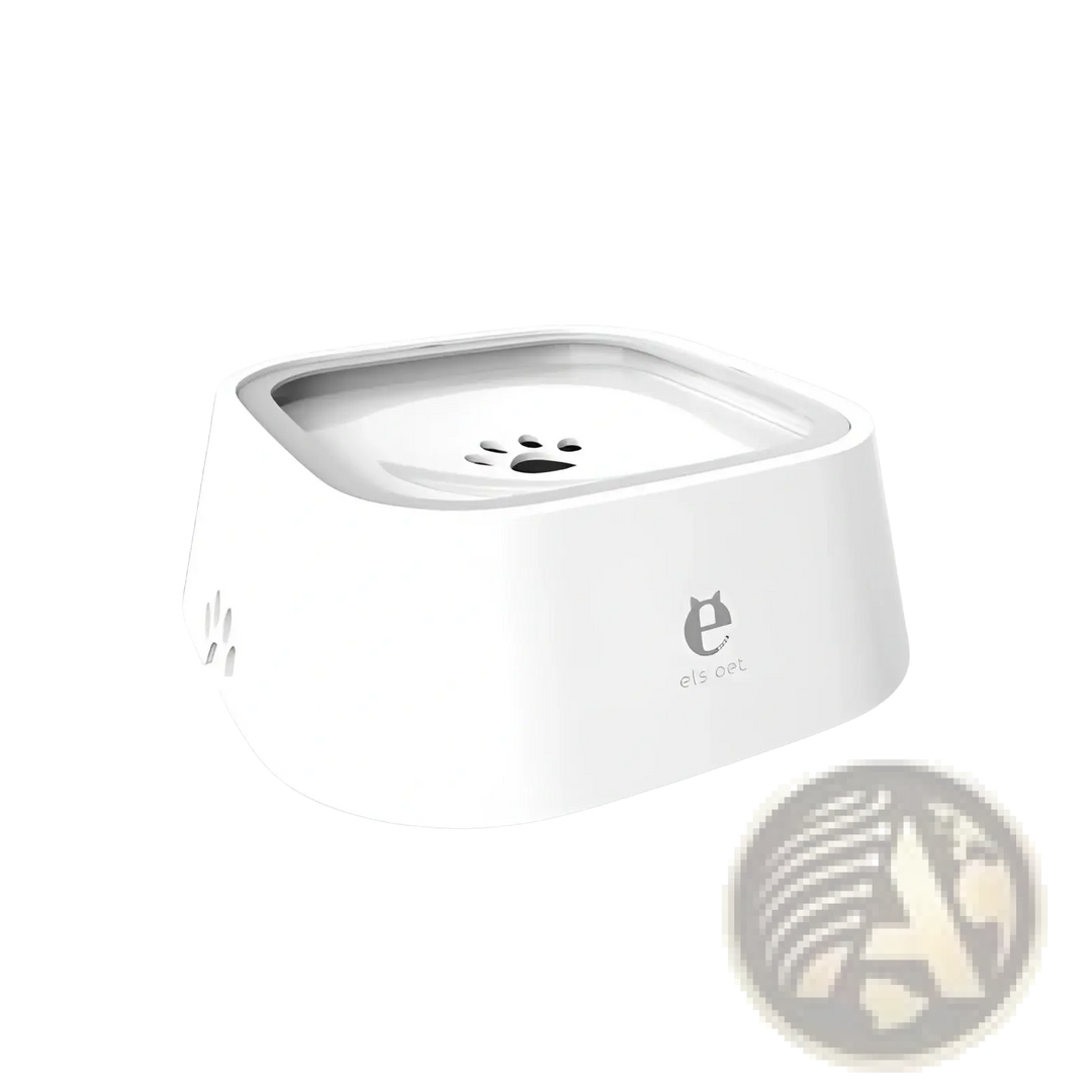 Floating pet water bowl with anti-splash pink tray, white body