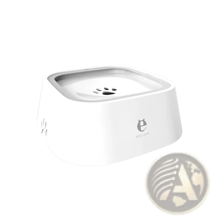 Floating pet water bowl with anti-splash pink tray, white body