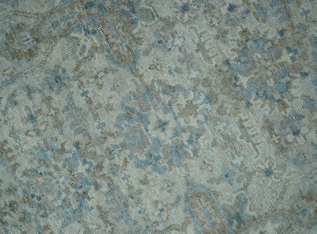 Antique Distress finish Silver, Teal and Brown Hand Knotted Traditional 8x10 wool Rug