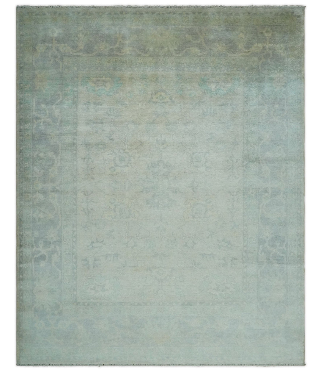 Antique Finish Silver, Gray and Charcoal Hand Knotted Oriental Oushak 8x10 wool Area Rug