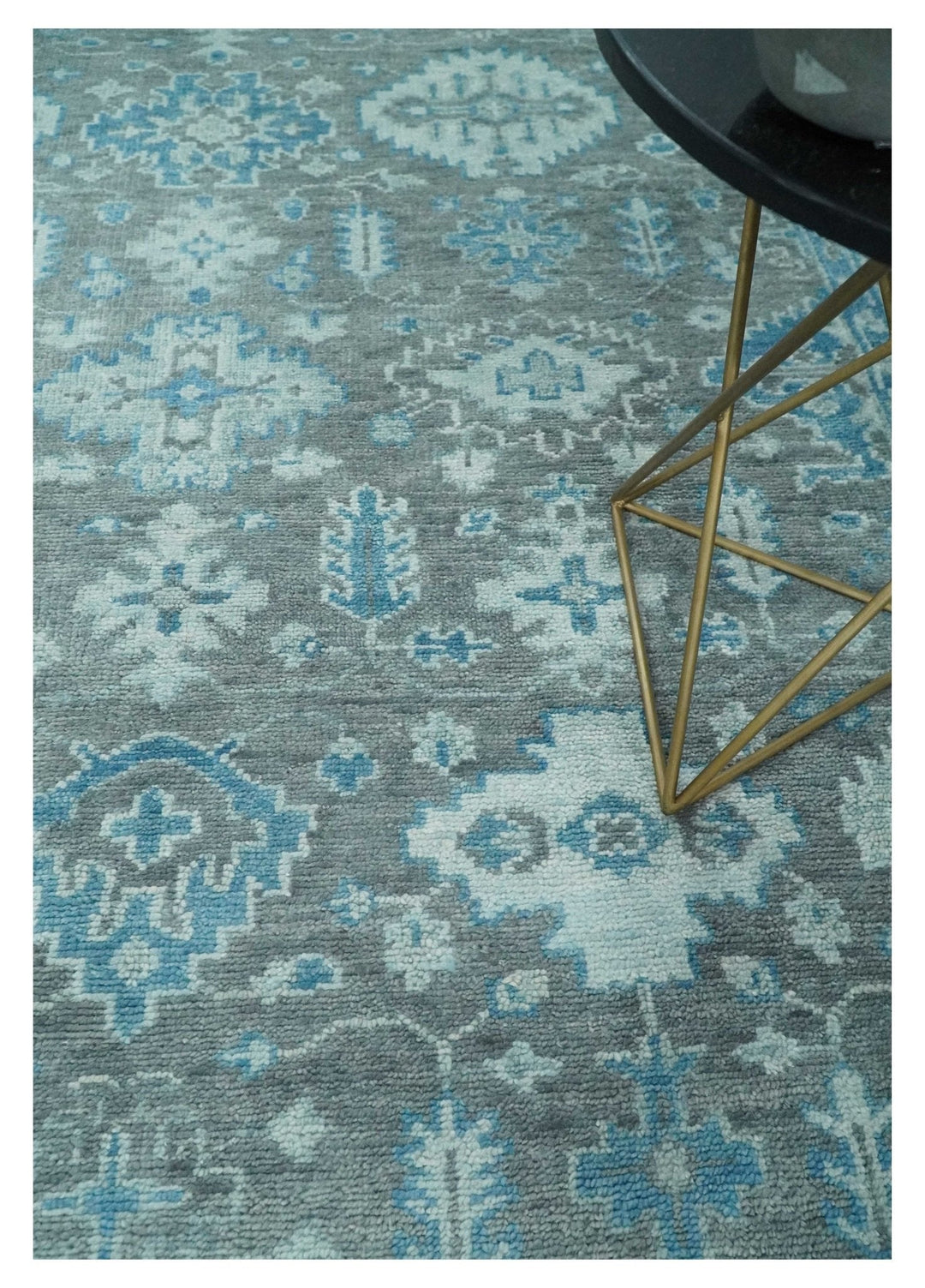 Antique Turkish  Gray and Blue Hand Knotted 8x10 Wool Area Rug