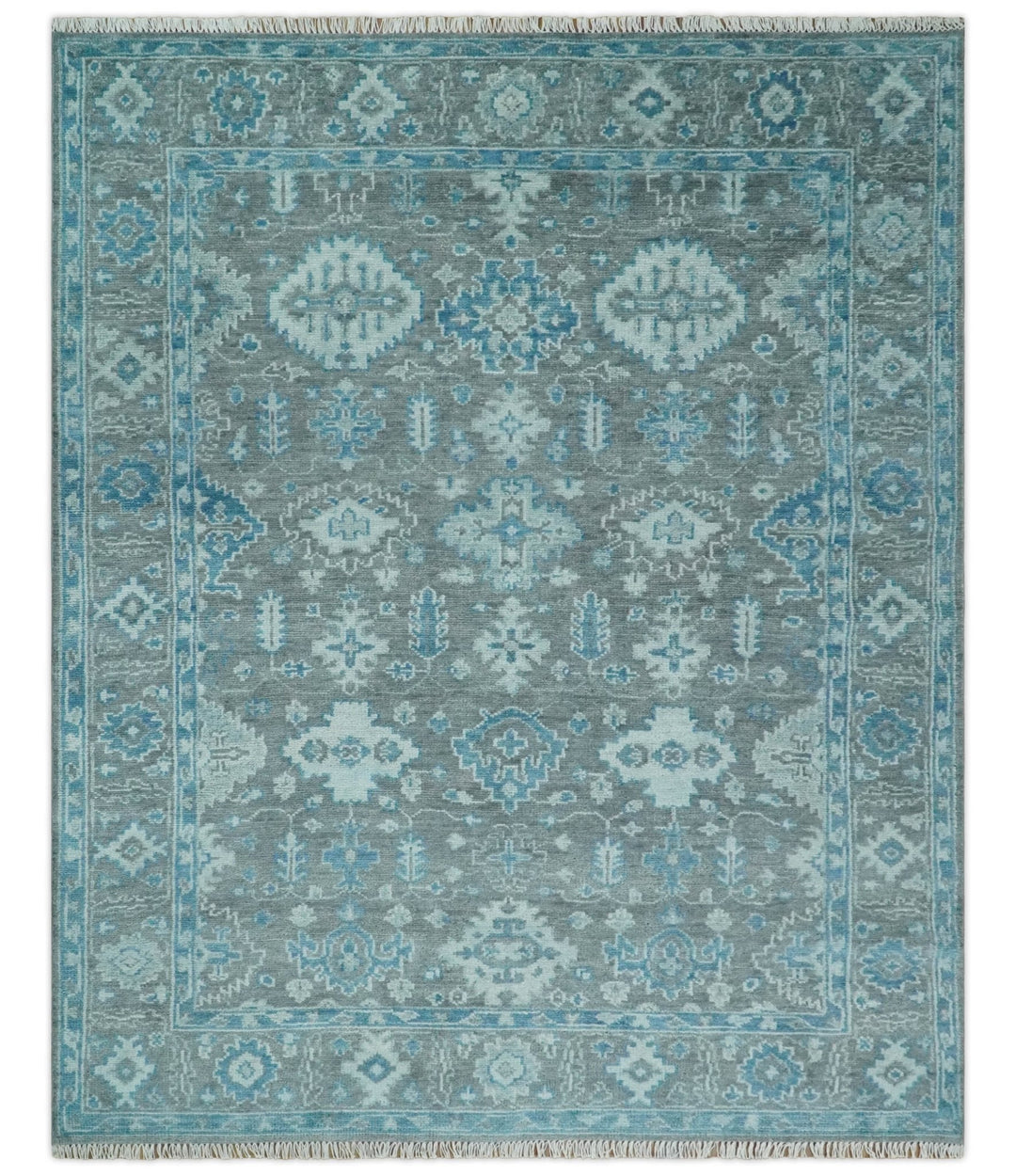 Antique Turkish  Gray and Blue Hand Knotted 8x10 Wool Area Rug