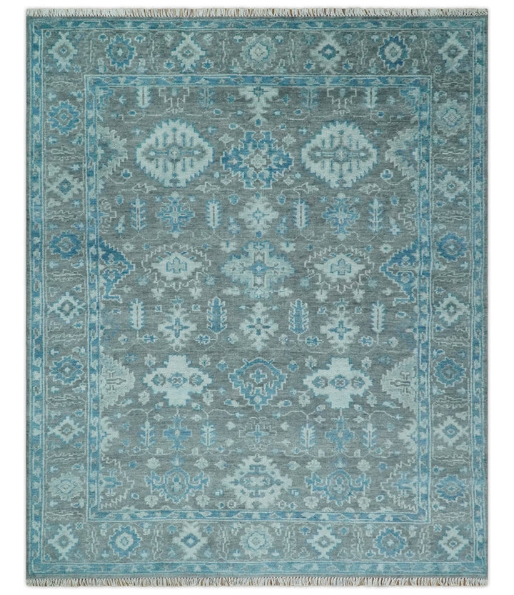 Antique Turkish  Gray and Blue Hand Knotted 8x10 Wool Area Rug