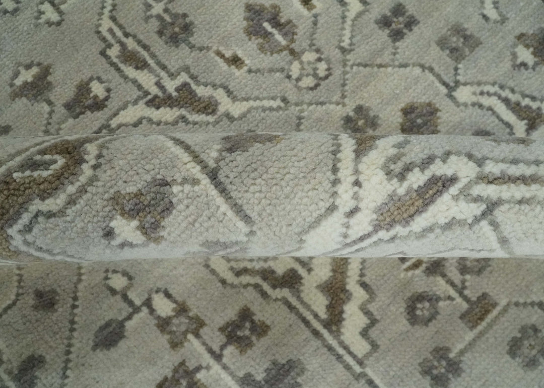 Antique Style Traditional Silver and Olive Oriental Oushak 8x10 wool Area Rug