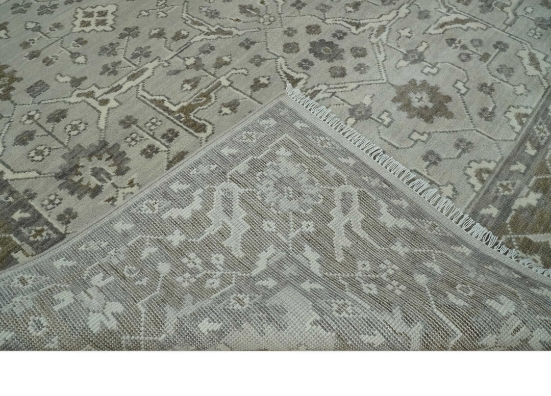 Antique Style Traditional Silver and Olive Oriental Oushak 8x10 wool Area Rug