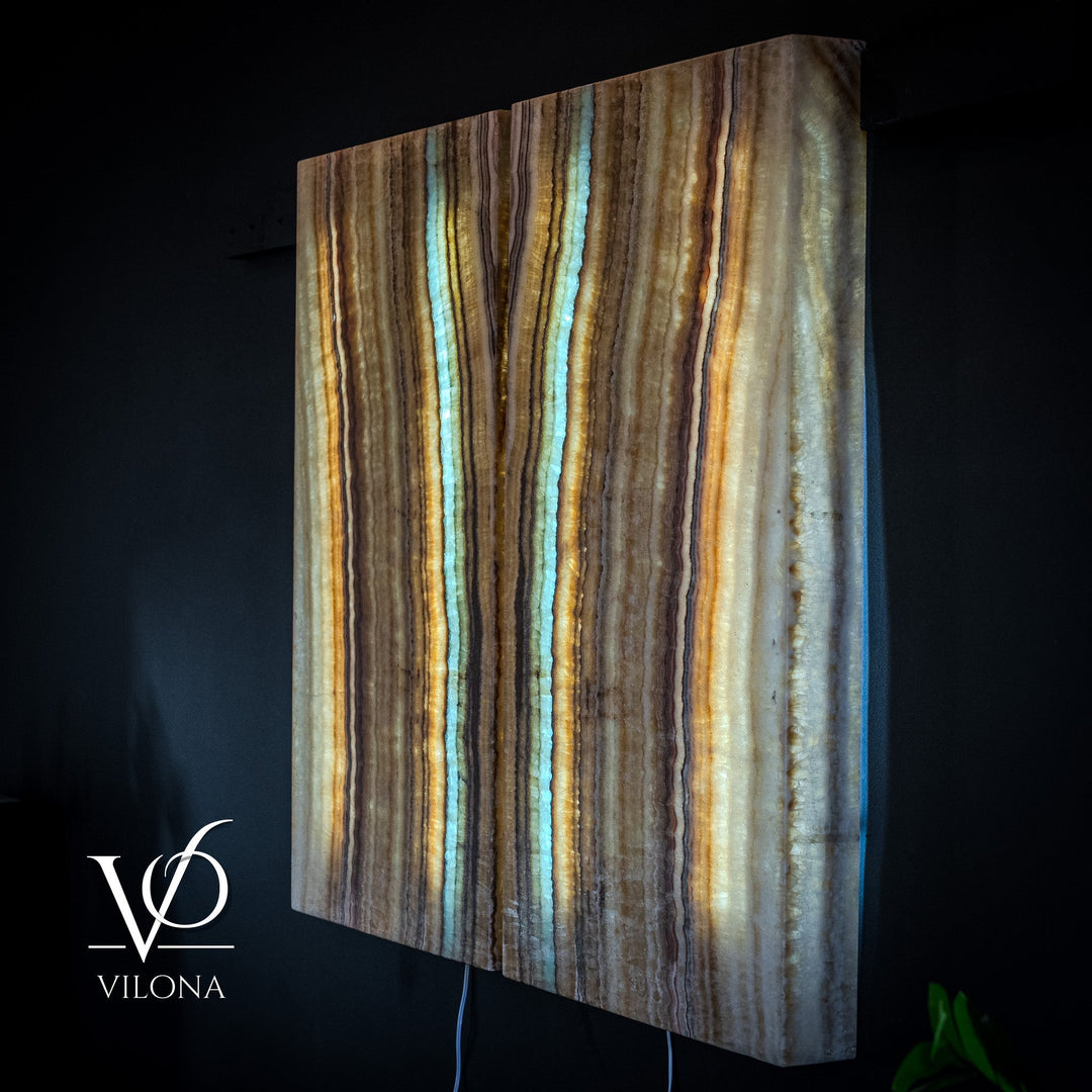 Single onyx-style wall panel, tall rectangle with vertical brown, beige, and turquoise streaks