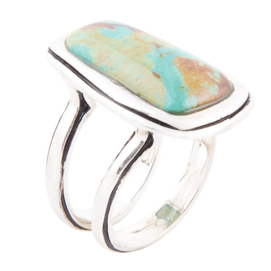 Sterling silver statement ring with rectangular turquoise cabochon
