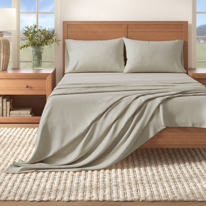 Cotton solid flannel sheet set in warm off-white with matching pillowcases