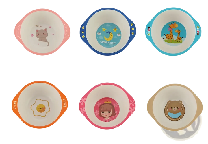 Bamboo Fiber Baby Bowls Cartoon Animal Feeding Dishes