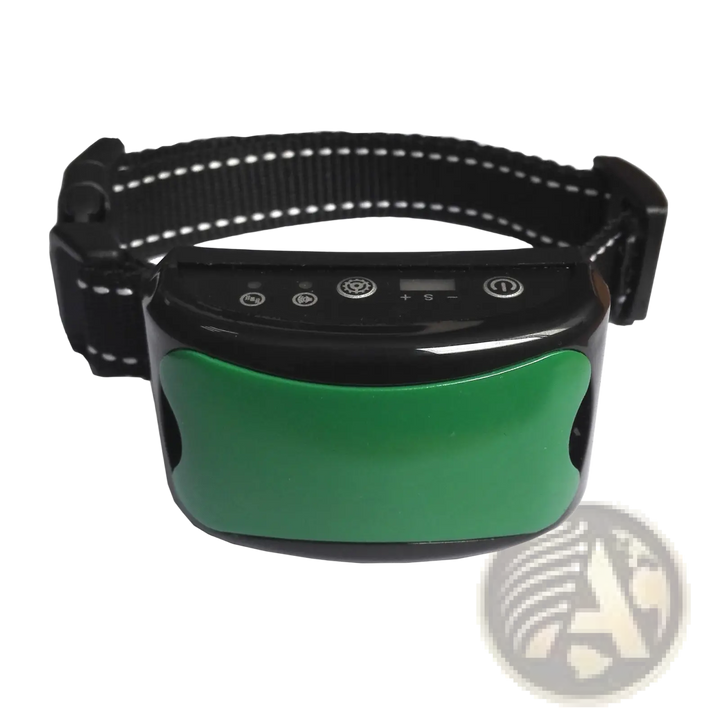 Automatic dog training collar device, black with green control panel