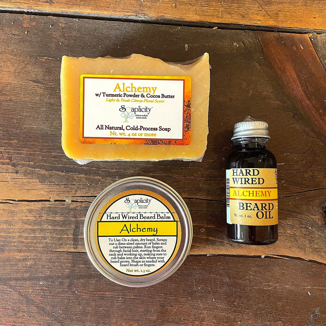 Bearded Trio Gift Set with Hard Wired Beard Oil, Balm, & Body Soap Bar — Bundles, [material], Soaplicity