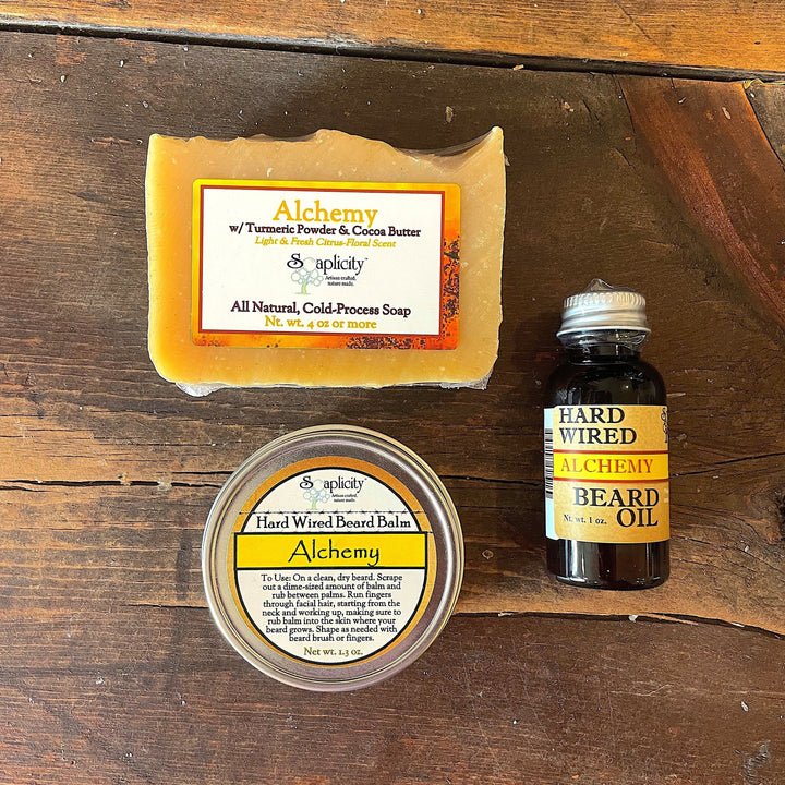 Bearded Trio Gift Set with Hard Wired Beard Oil, Balm, & Body Soap Bar — Bundles, [material], Soaplicity