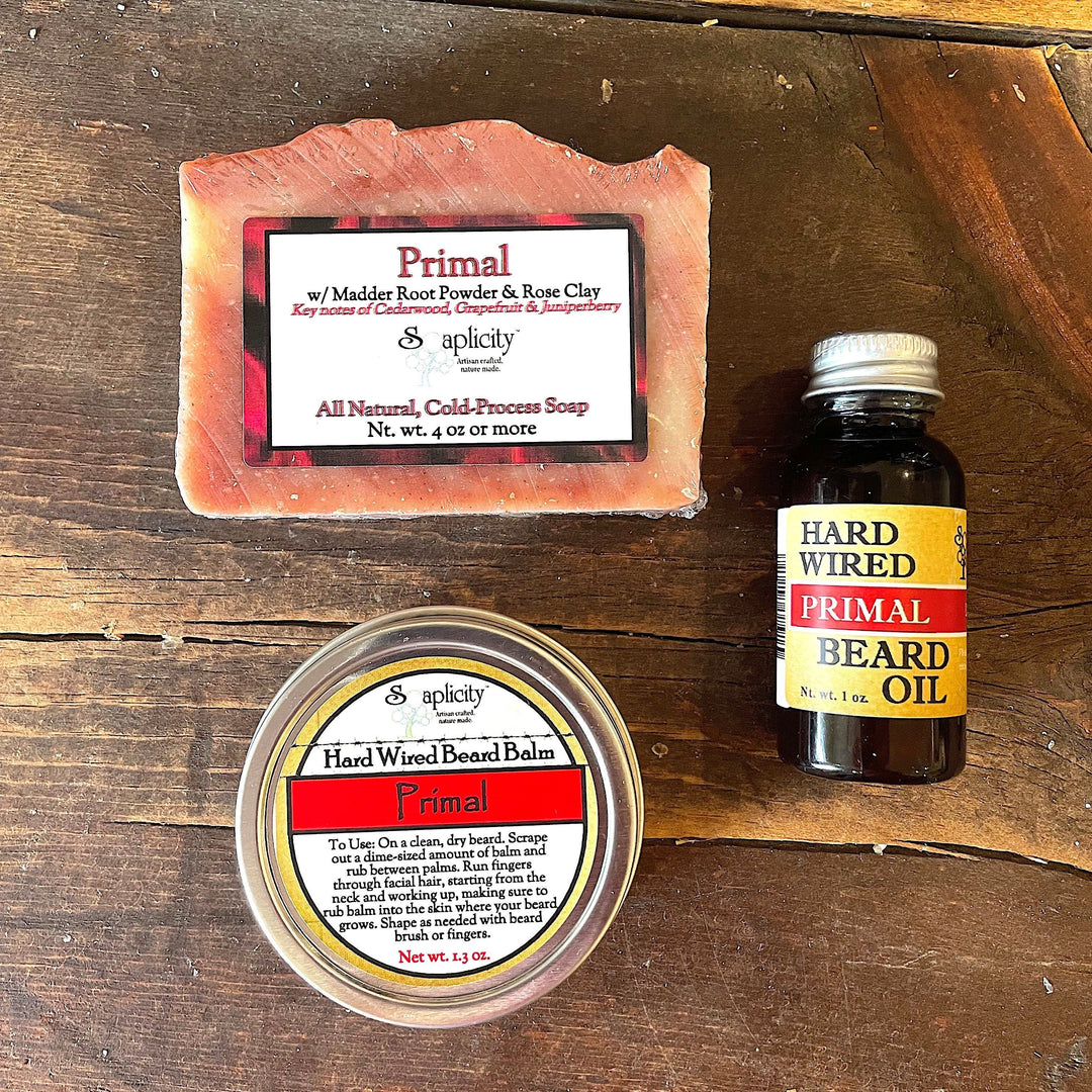 Bearded Trio Gift Set with Hard Wired Beard Oil, Balm, & Body Soap Bar — Bundles, [material], Soaplicity