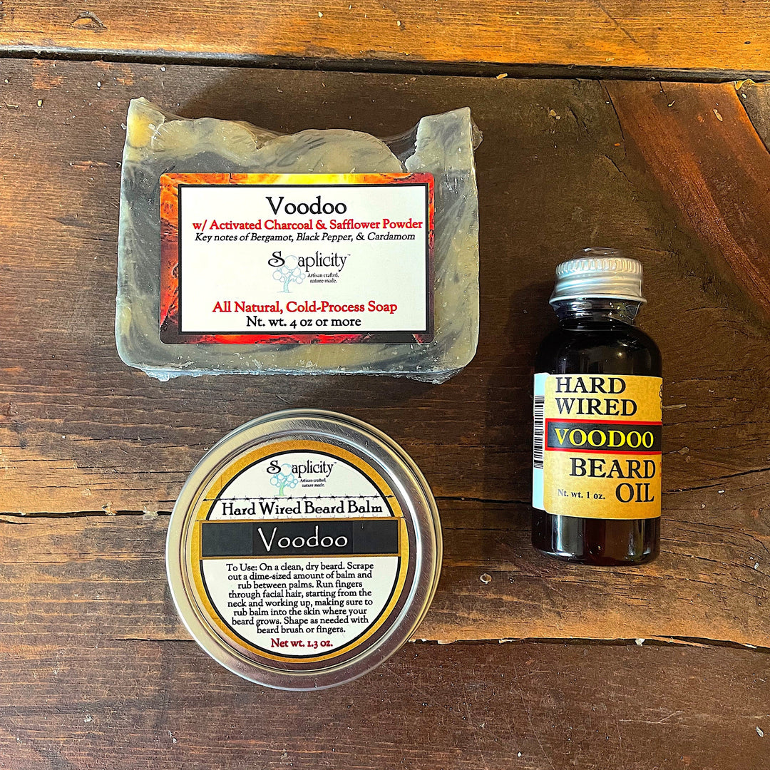 Bearded Trio Gift Set with Hard Wired Beard Oil, Balm, & Body Soap Bar