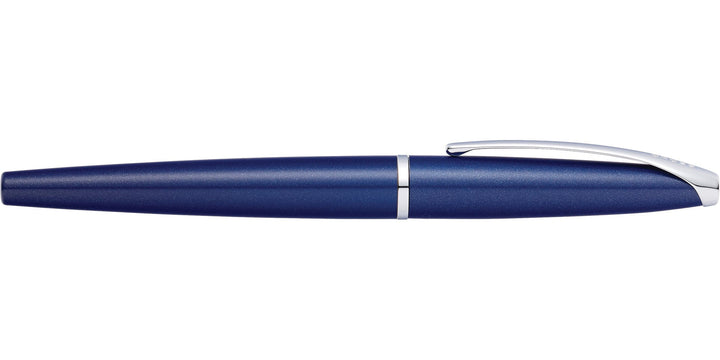 Translucent blue lacquer fountain pen with white/silver cap end and clip
