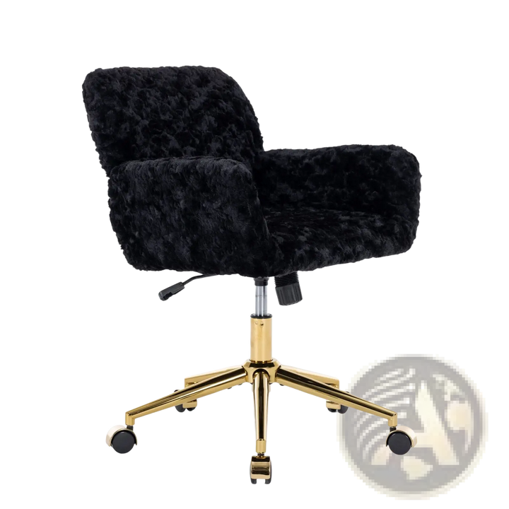 Black Faux Fur Office Chair with Gold Base