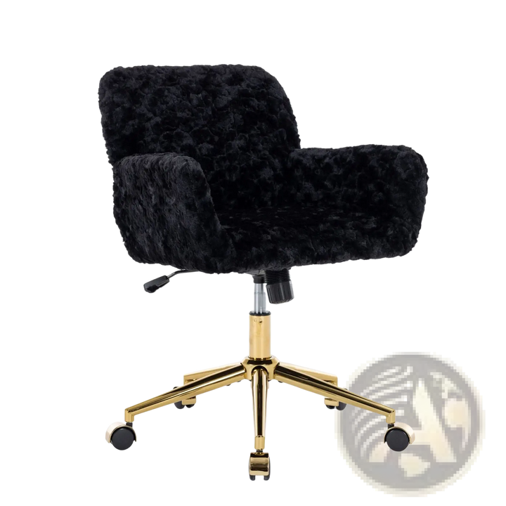 Black Faux Fur Office Chair with Gold Base
