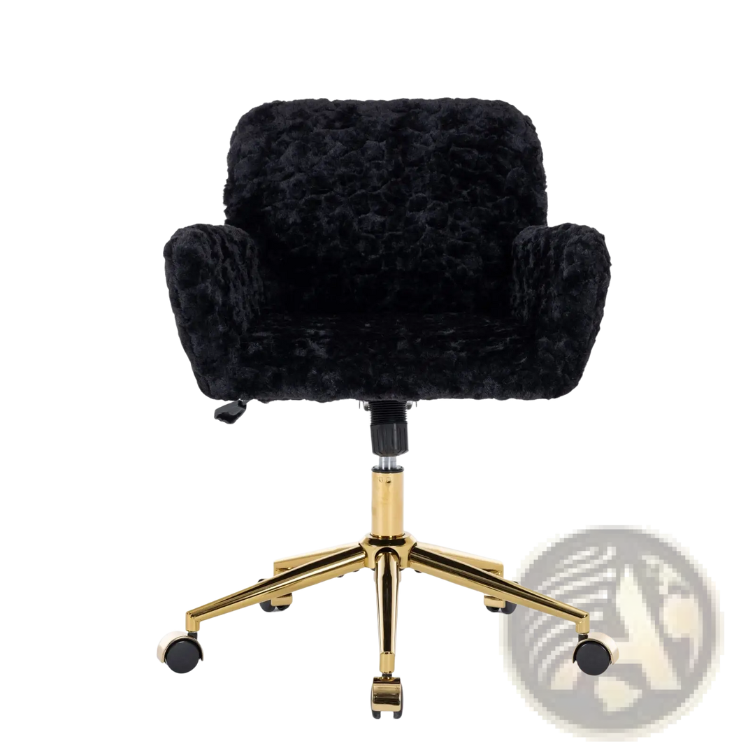 Black Faux Fur Office Chair with Gold Base