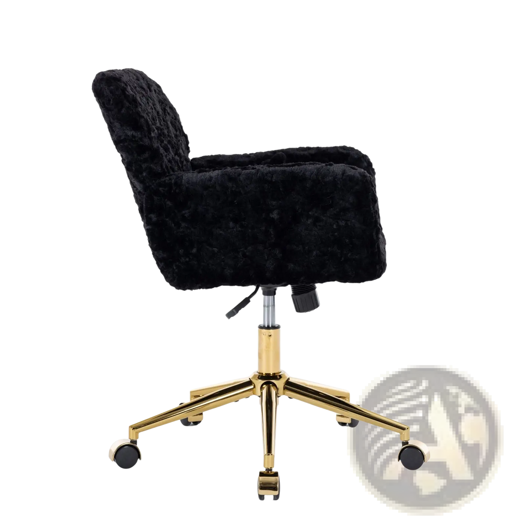 Black Faux Fur Office Chair with Gold Base
