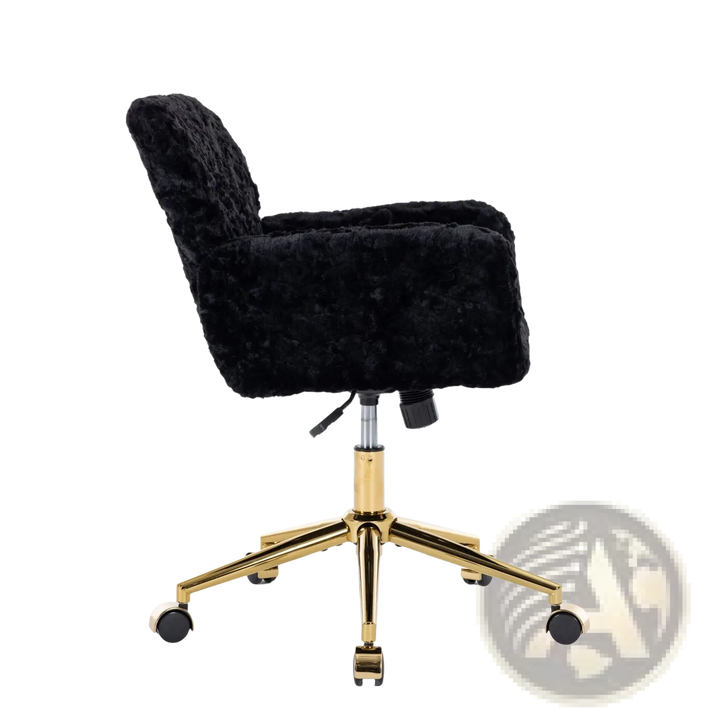Black Faux Fur Office Chair with Gold Base