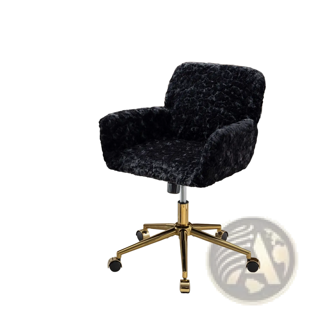 Black Faux Fur Office Chair with Gold Base