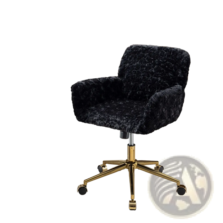 Black Faux Fur Office Chair with Gold Base