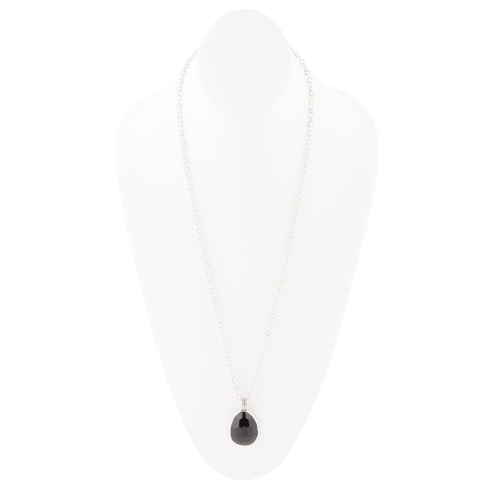Sterling silver chain necklace with small black onyx drop pendant
