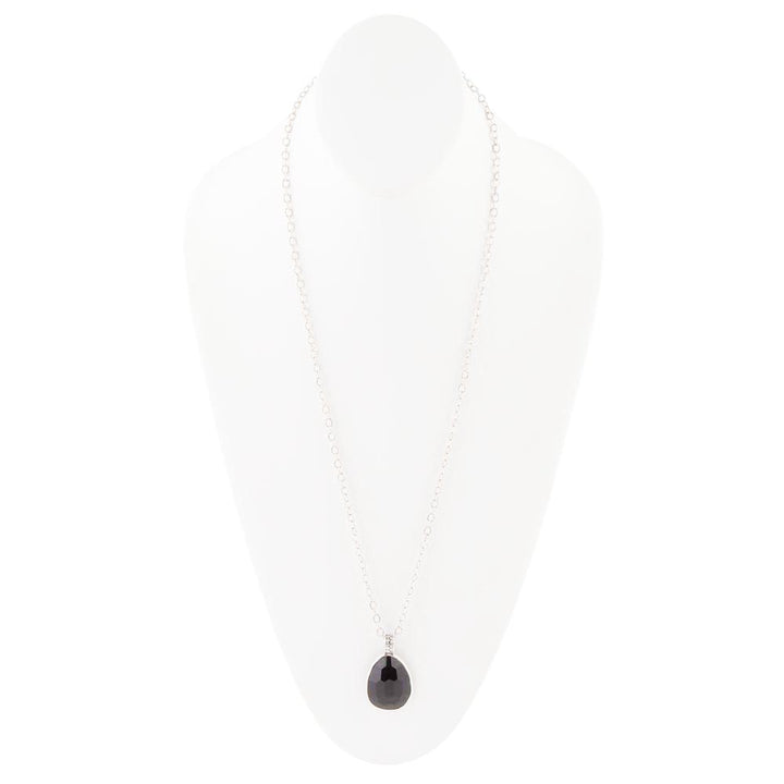 Sterling silver chain necklace with small black onyx drop pendant
