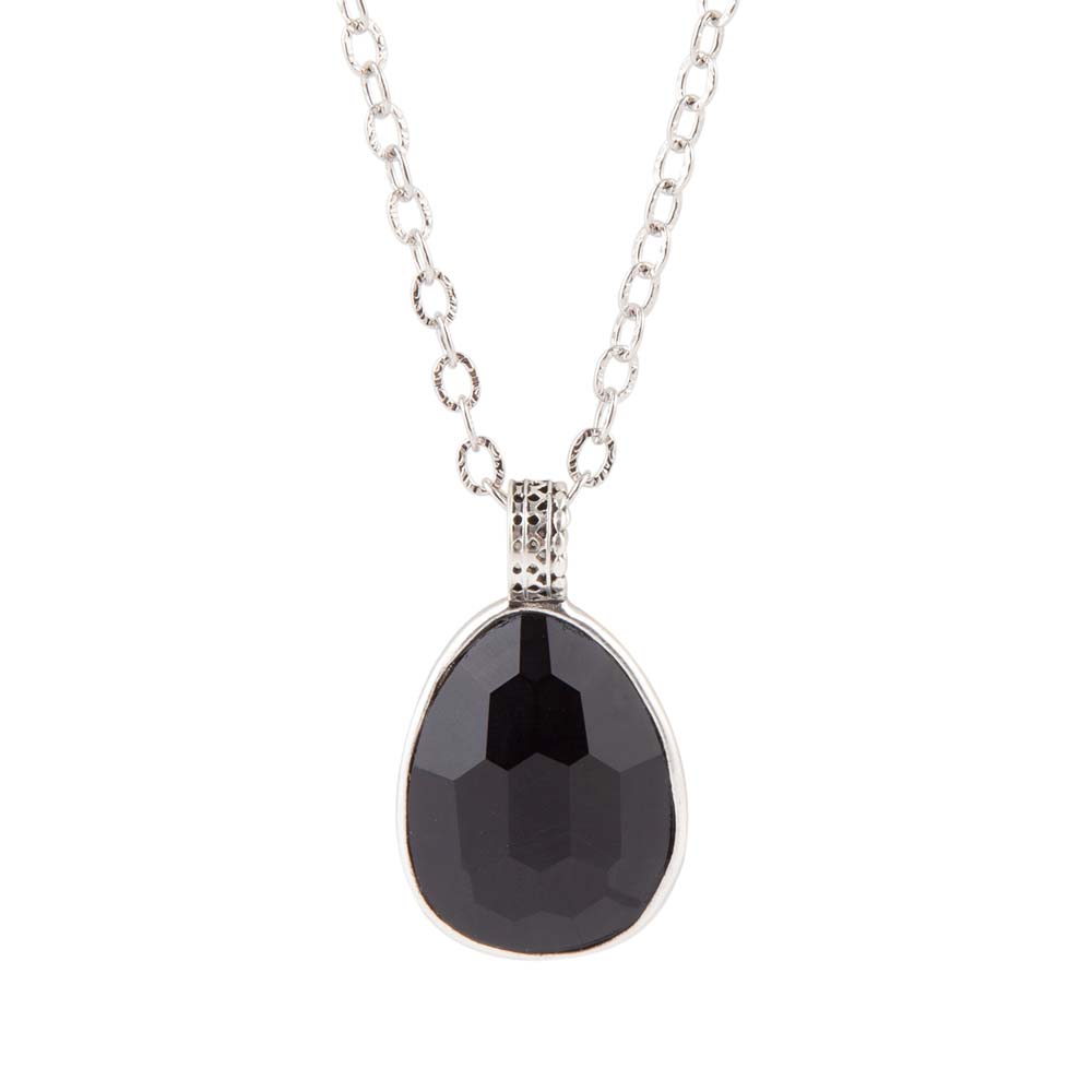 Sterling silver chain necklace with black onyx teardrop pendant