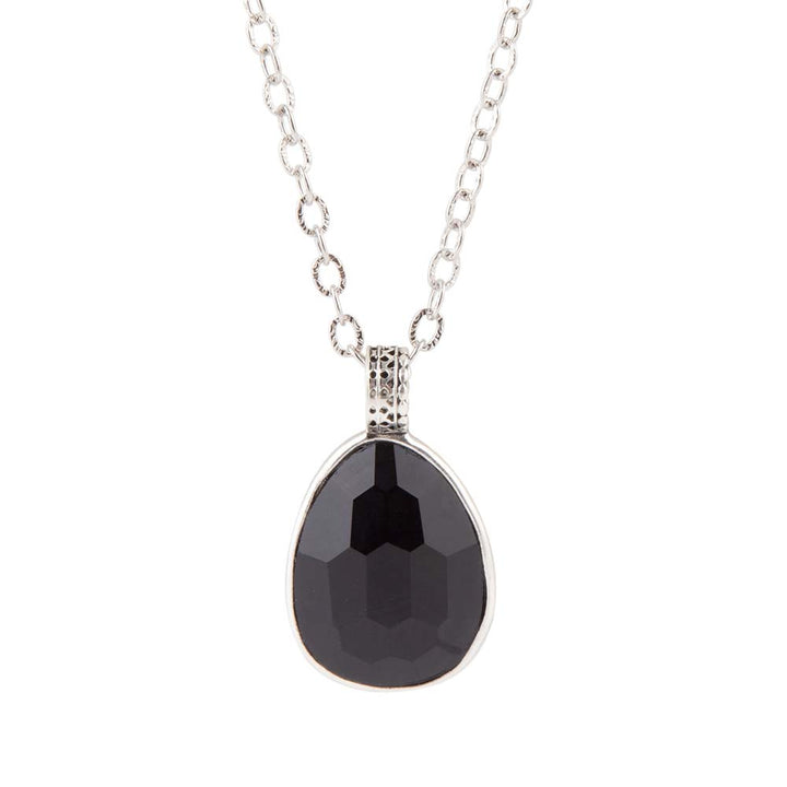 Sterling silver chain necklace with black onyx teardrop pendant