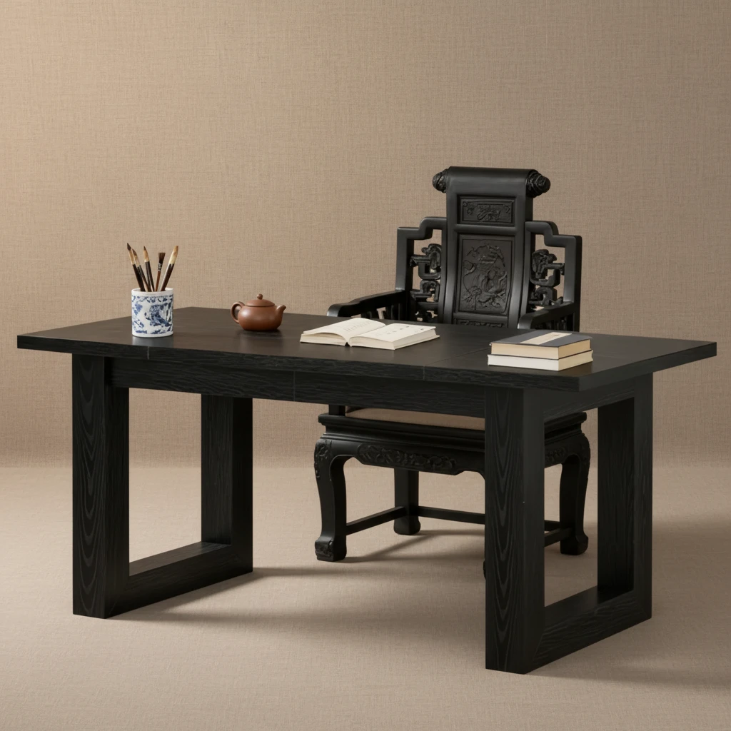 Black Wooden Office Desk Modern Minimalist Workstation