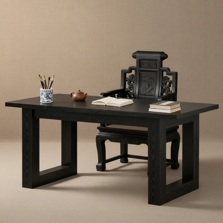 Black Wooden Office Desk Modern Minimalist Workstation