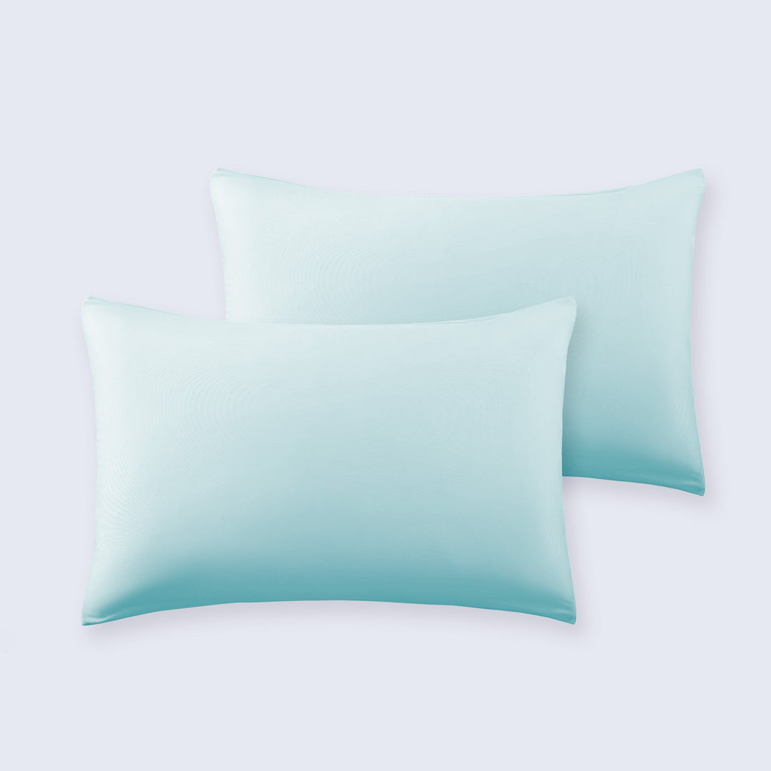 Light blue cooling pillowcase set with two pillowcases, smooth fabric