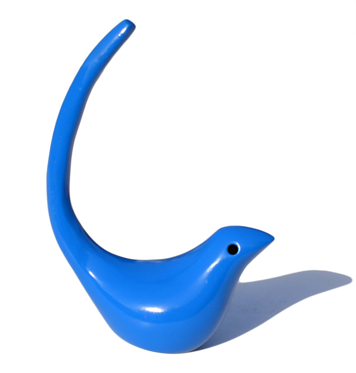 Blue bird ring holder with curved body and small eye hole