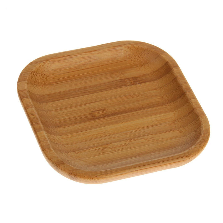 Square bamboo appetizer plate, 4 x 4 inch, rounded edges, natural finish