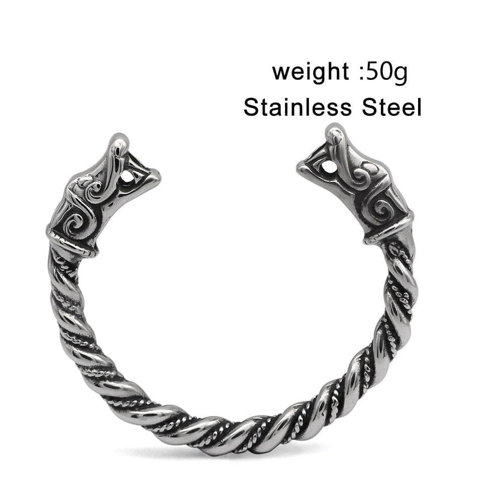 Stainless steel bracelet with braided links and dragon-head end pieces