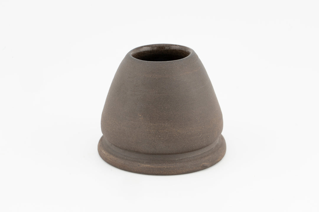 Conical matcha whisk holder in gray-brown stoneware