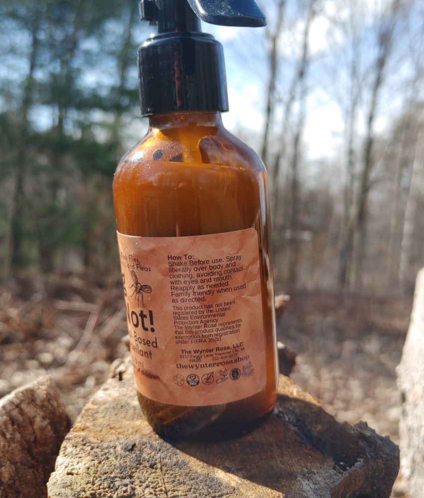 Bug Not plant-based insect repellent spray bottle with black nozzle, amber liquid
