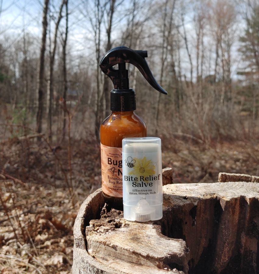 Bug Not insect repellent spray bottle with black trigger sprayer plus salve tube